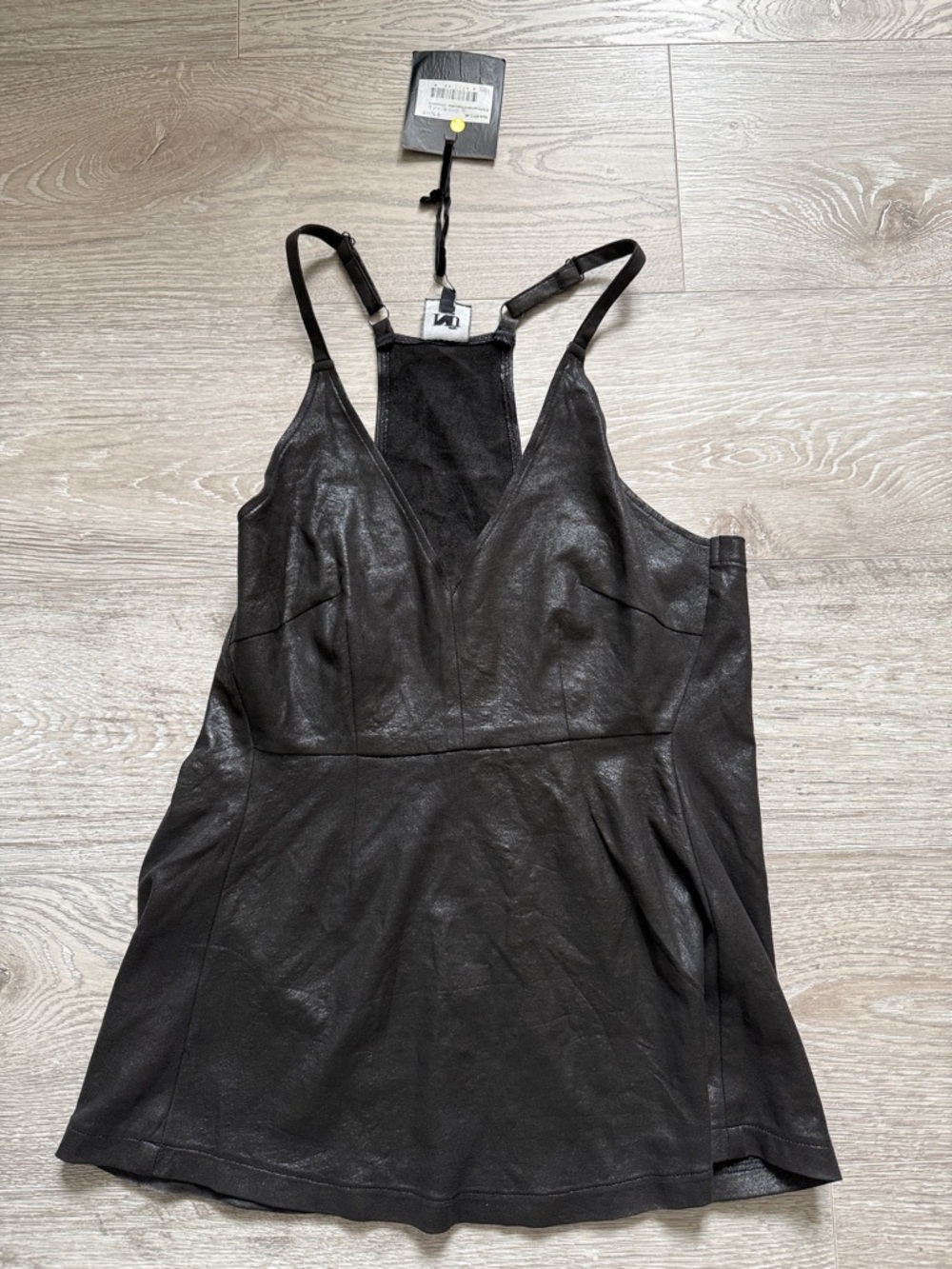 Black Faux Leather Racer-back Cami Top